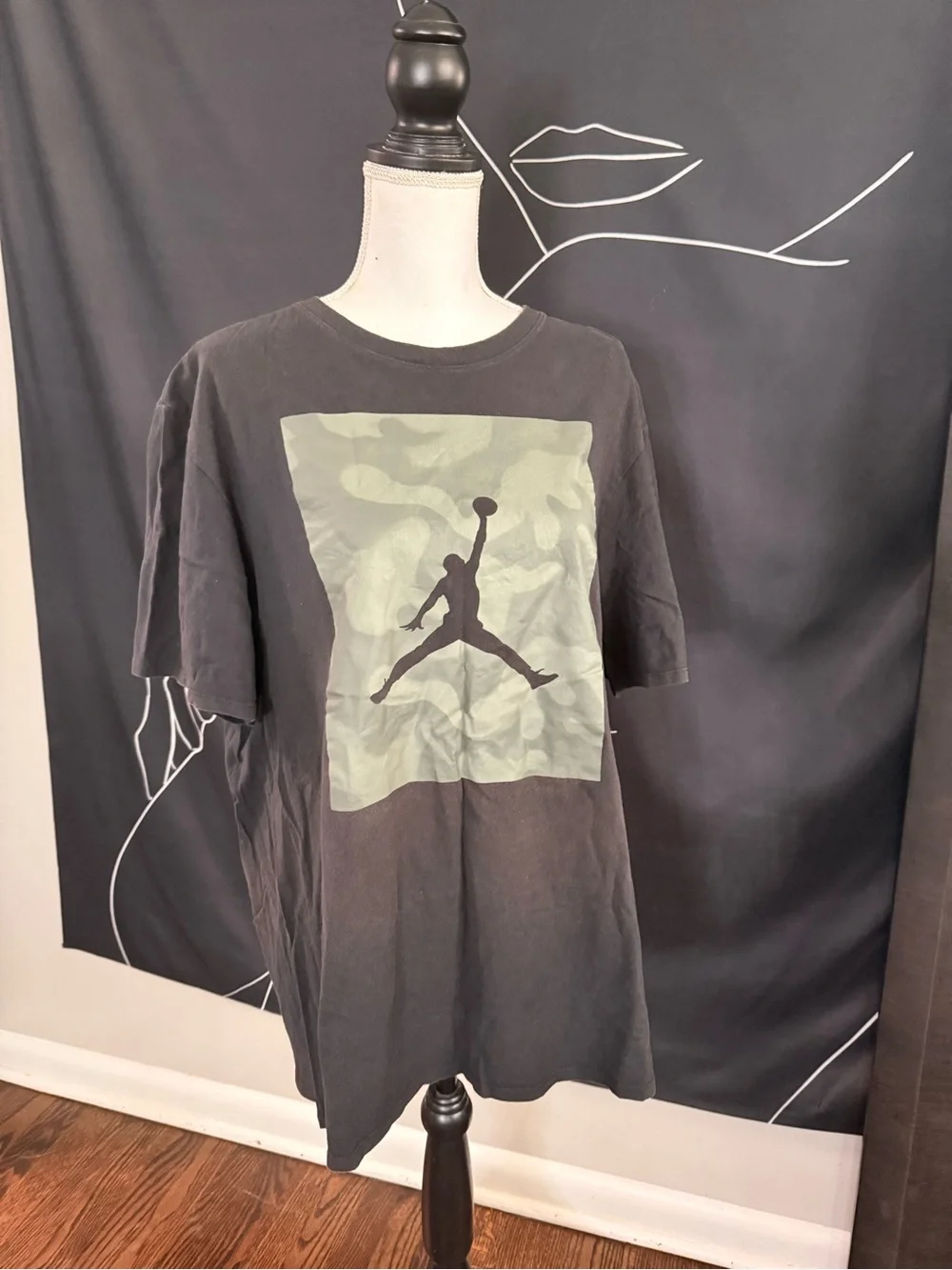 Jordan Black Tee with Green Camo Jumpman Graphic